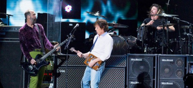 Paul McCartney with surviving members of Nirvana