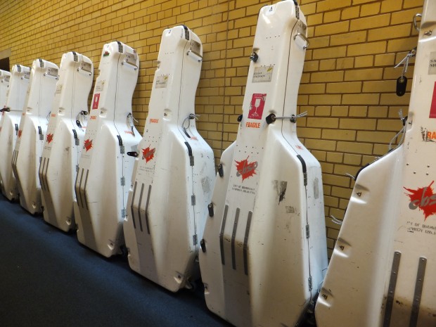 Double basses in flight cases