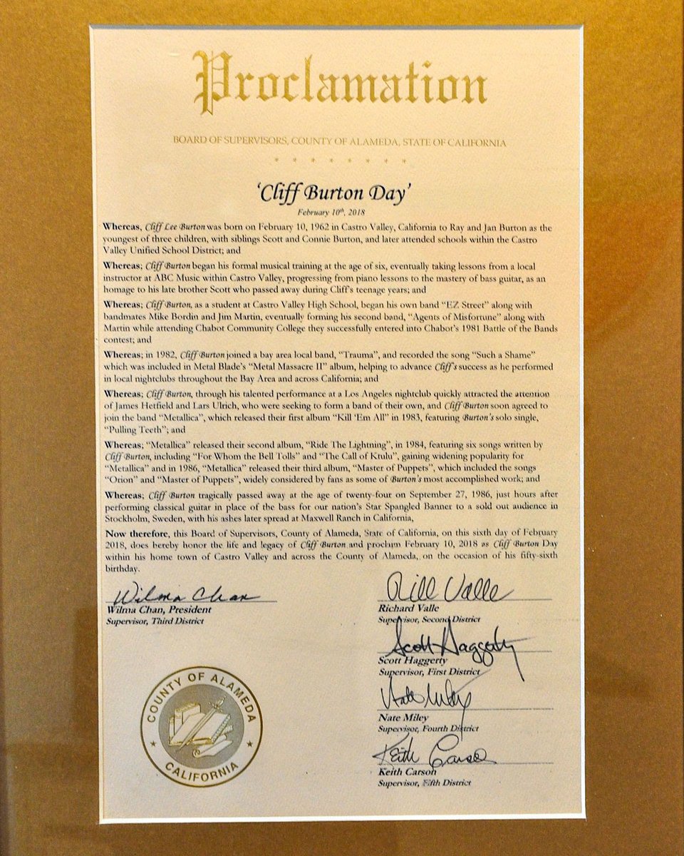 Cliff Burton Day Proclamation