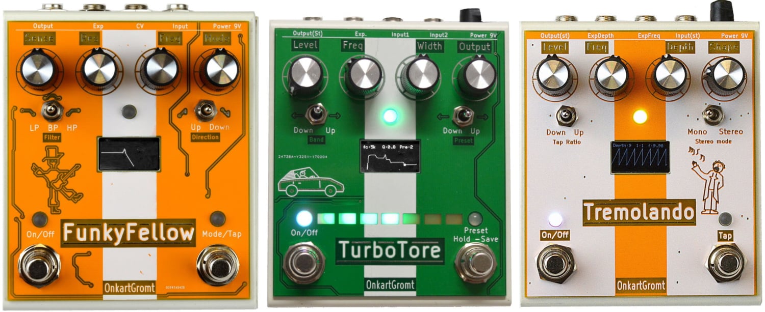 OnkartGromt FunkyFellow, TurboTore, and Tremolando Bass Pedals