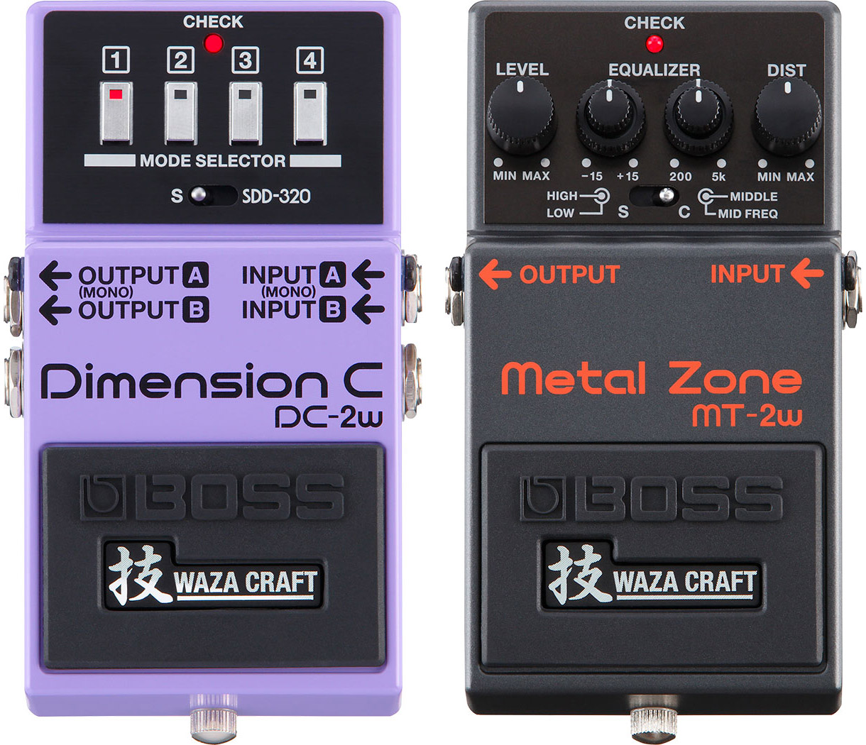Boss DC-2W Dimension C and MT-2W Metal Zone Pedals