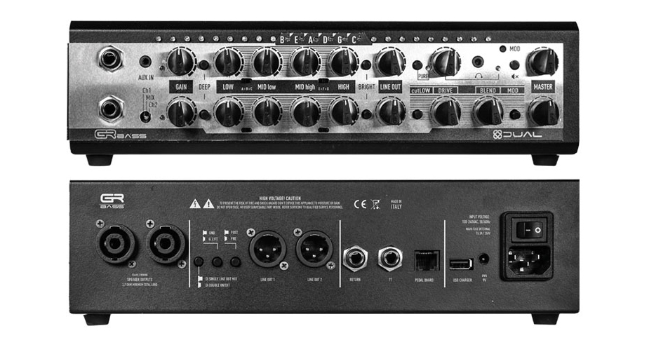 GR Bass Dual800 Bass Amp front and back