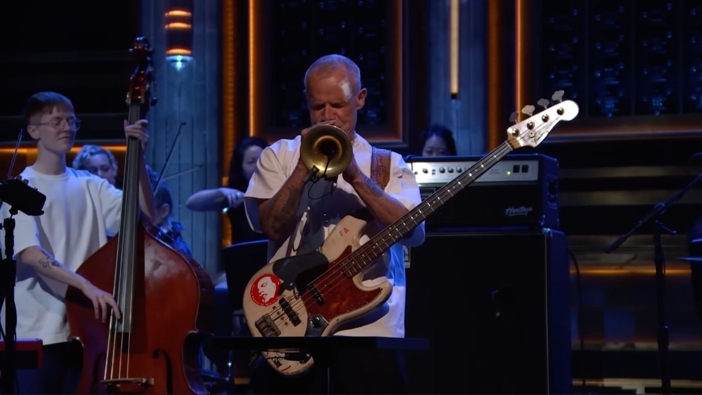 Flea Covers Frank Ocean’s “Thinkin Bout You” with Bass, Trumpet, and Strings on The Tonight Show